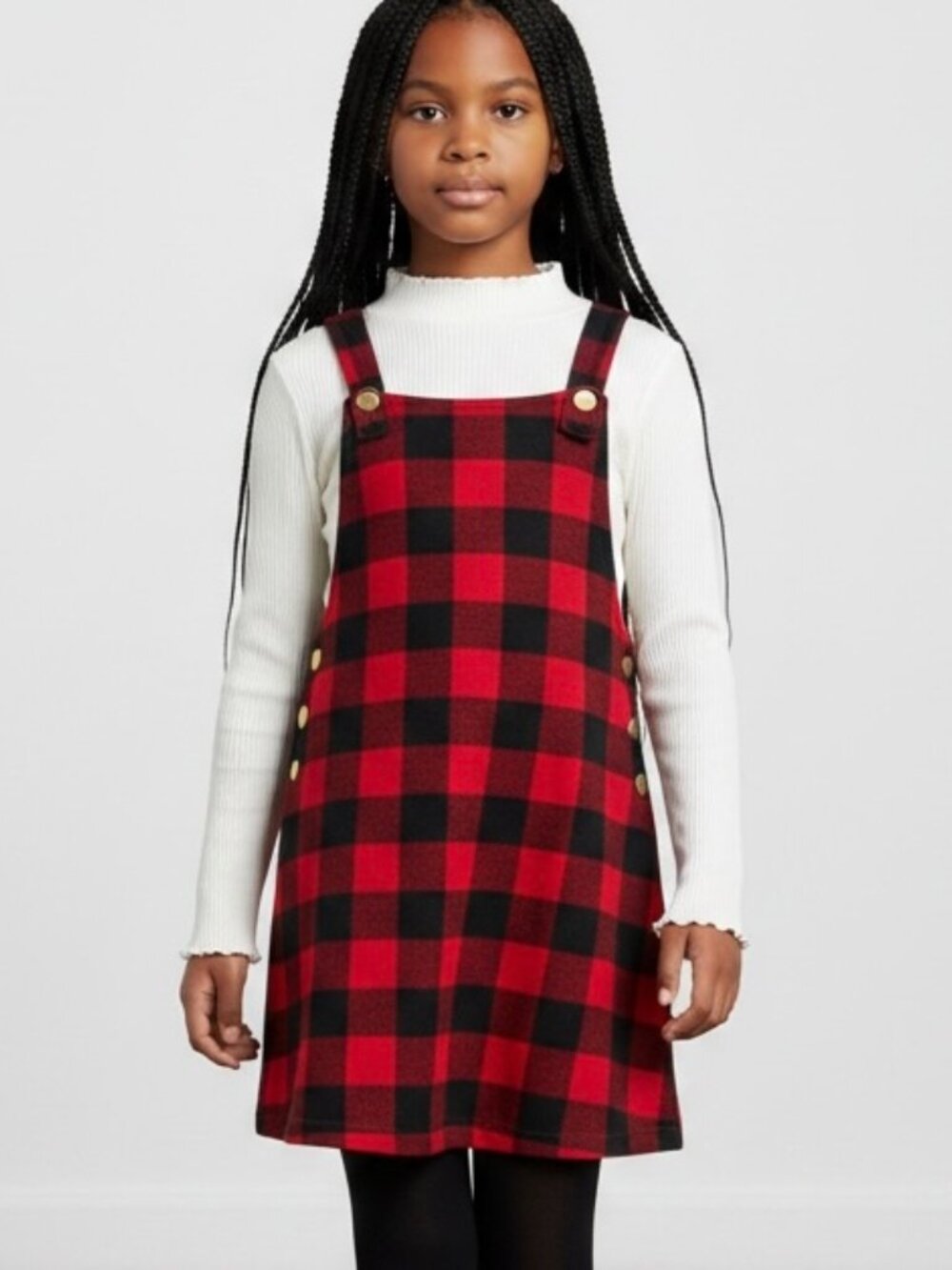 NEW Max Studio Kids Dress Girl’s Size 6 Red Plaid Jumper A-line Cotton Flannel